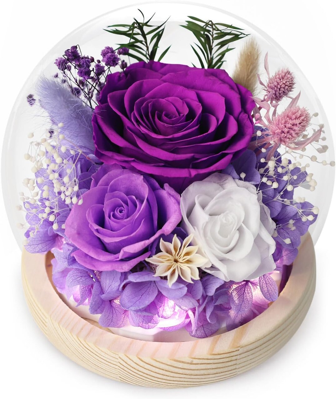 Gifts for Women Preserved Rose Forever Flower in Glass Dome Fresh Flowers for Delivery Prime Mothers Day Birthday Gifts for Mom Grandma Wife Daughter Sister Purple Roses